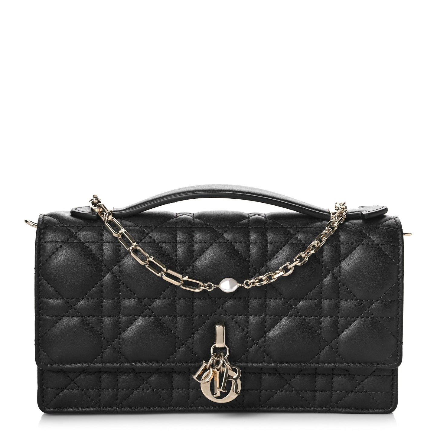 Lambskin Lady Dior Top Handle Clutch Black