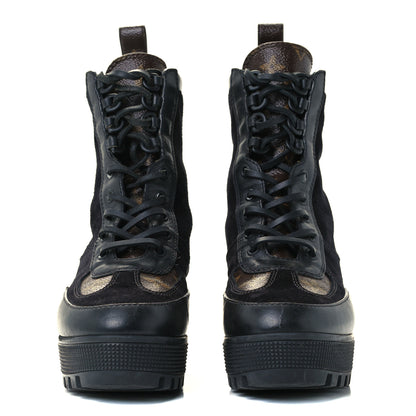 Louis Vuitton Suede Calfskin Monogram Laureate Platform Desert Boots 37 Black 2 of 10
