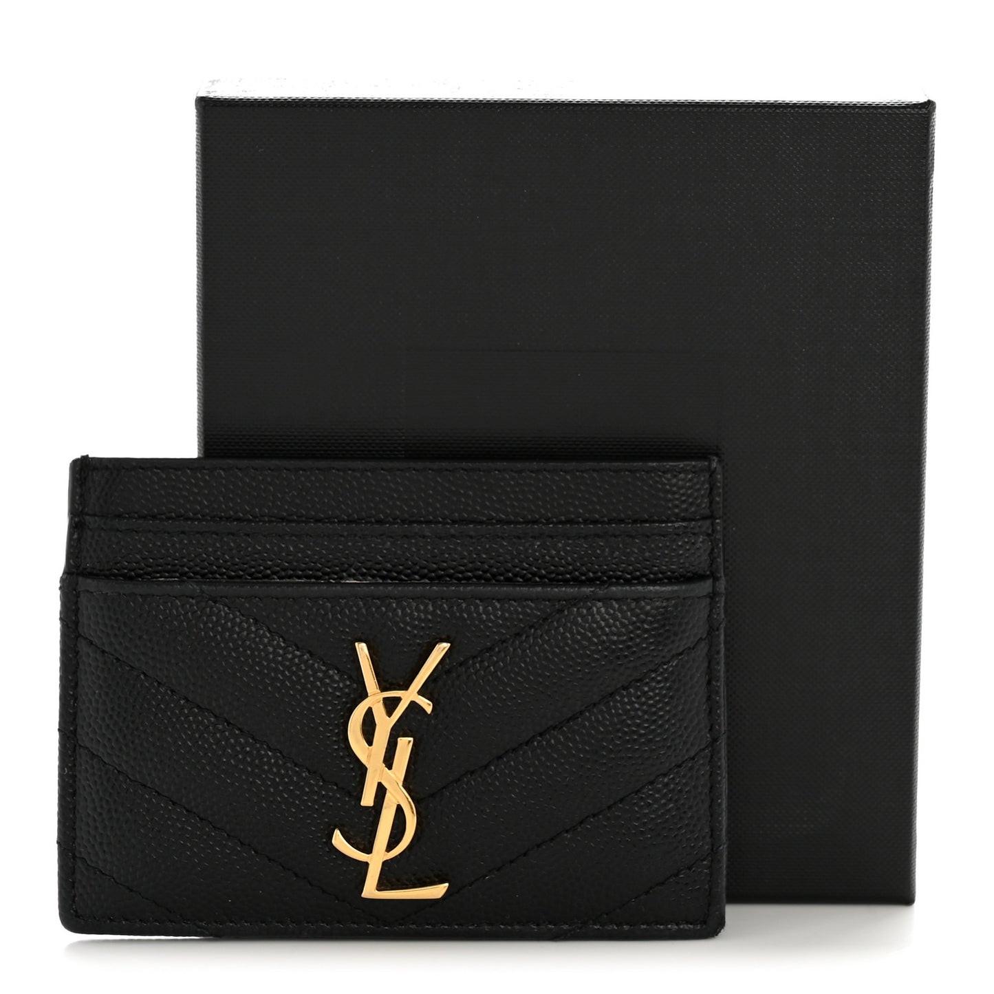 Grain De Poudre Matelasse Chevron Monogram Credit Card Case Black
