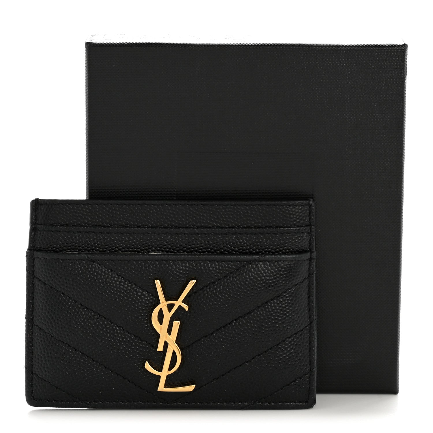 Saint Laurent Grain De Poudre Matelasse Chevron Monogram Credit Card Case Black 12 of 12