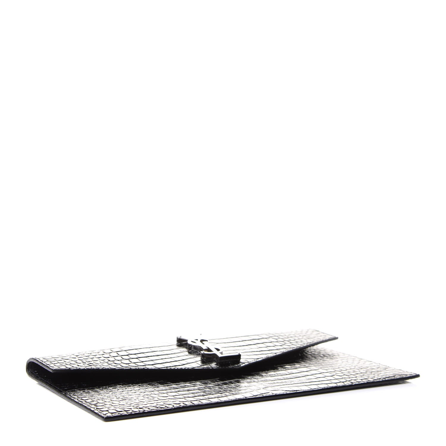 Saint Laurent Calfskin Crocodile Embossed Uptown Monogram Clutch Black 4 of 8