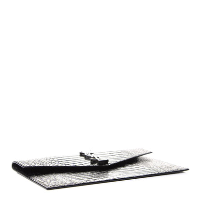 Saint Laurent Calfskin Crocodile Embossed Uptown Monogram Clutch Black 4 of 8