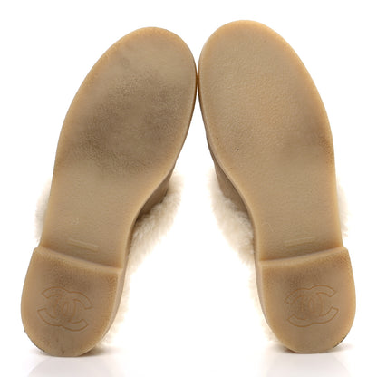 Chanel Suede Shearling CC Cap Toe Mules 41 Beige Black 7 of 10