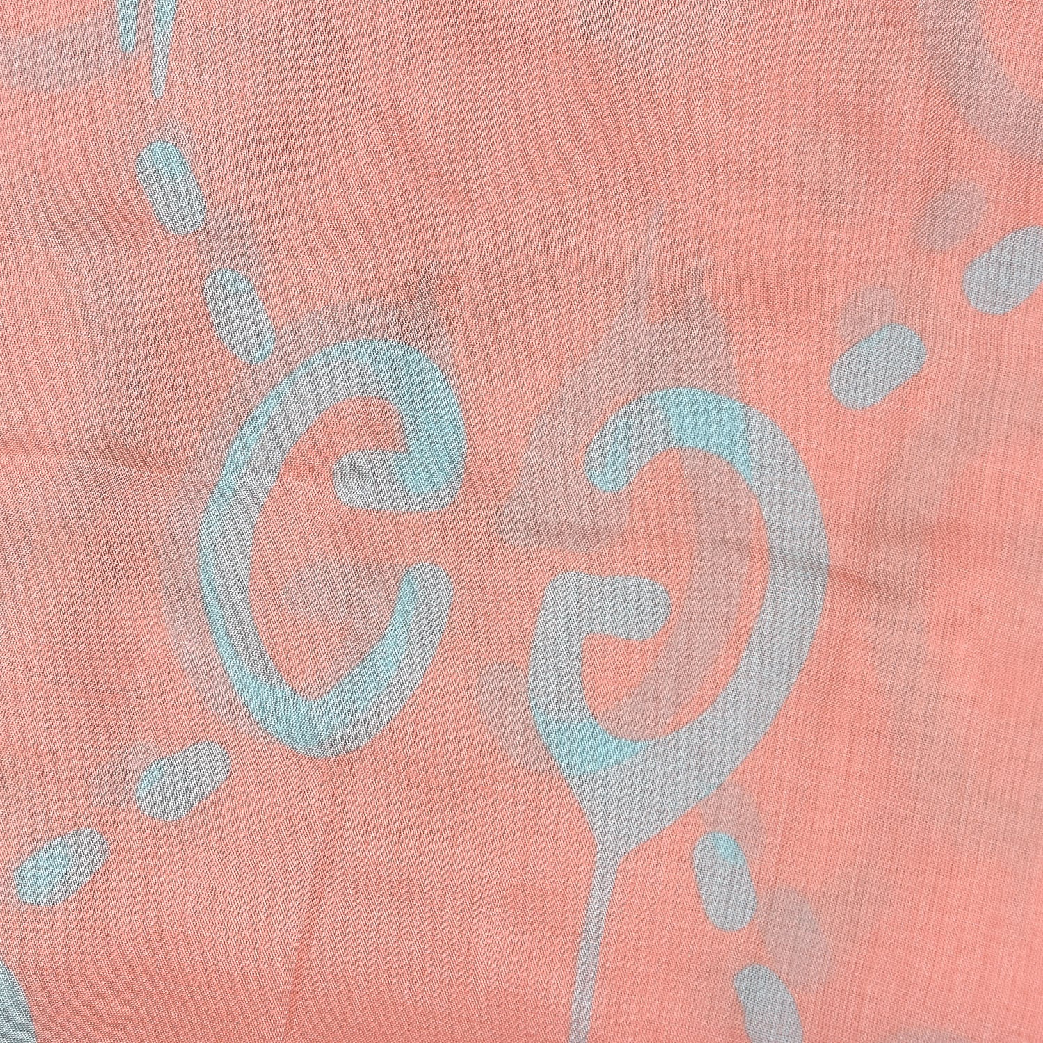 Gucci Modal Silk GG Writers Fringe Shawl Old Rose Sky Blue 5 of 5