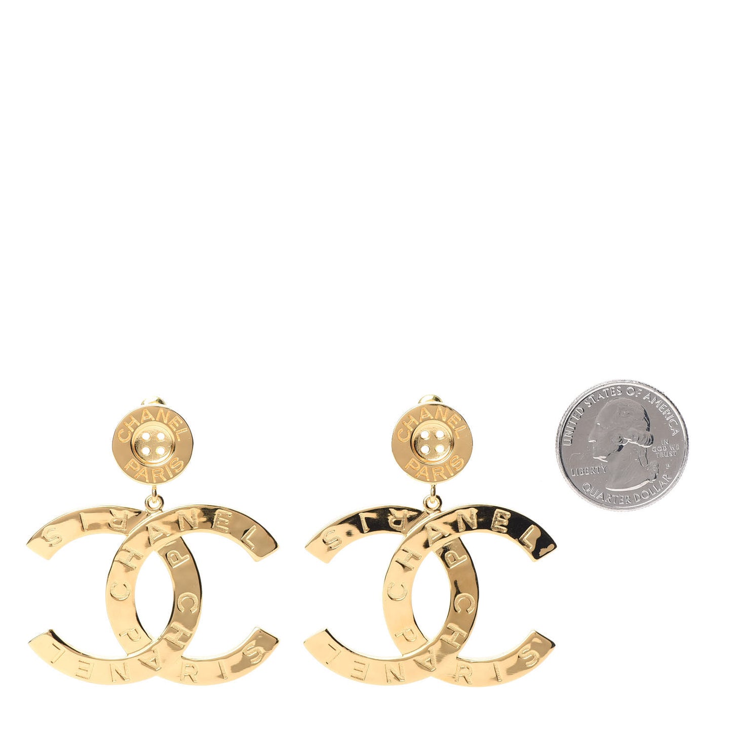 Metal Large Paris Button Earrings Gold