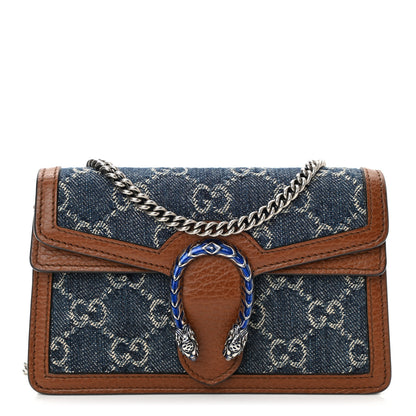 Gucci New Denim GG Monogram Dollar Calfskin Enamel Super Mini Dionysus Shoulder Bag Blue Tea Cuir Epilog Electric Blue 1 of 9