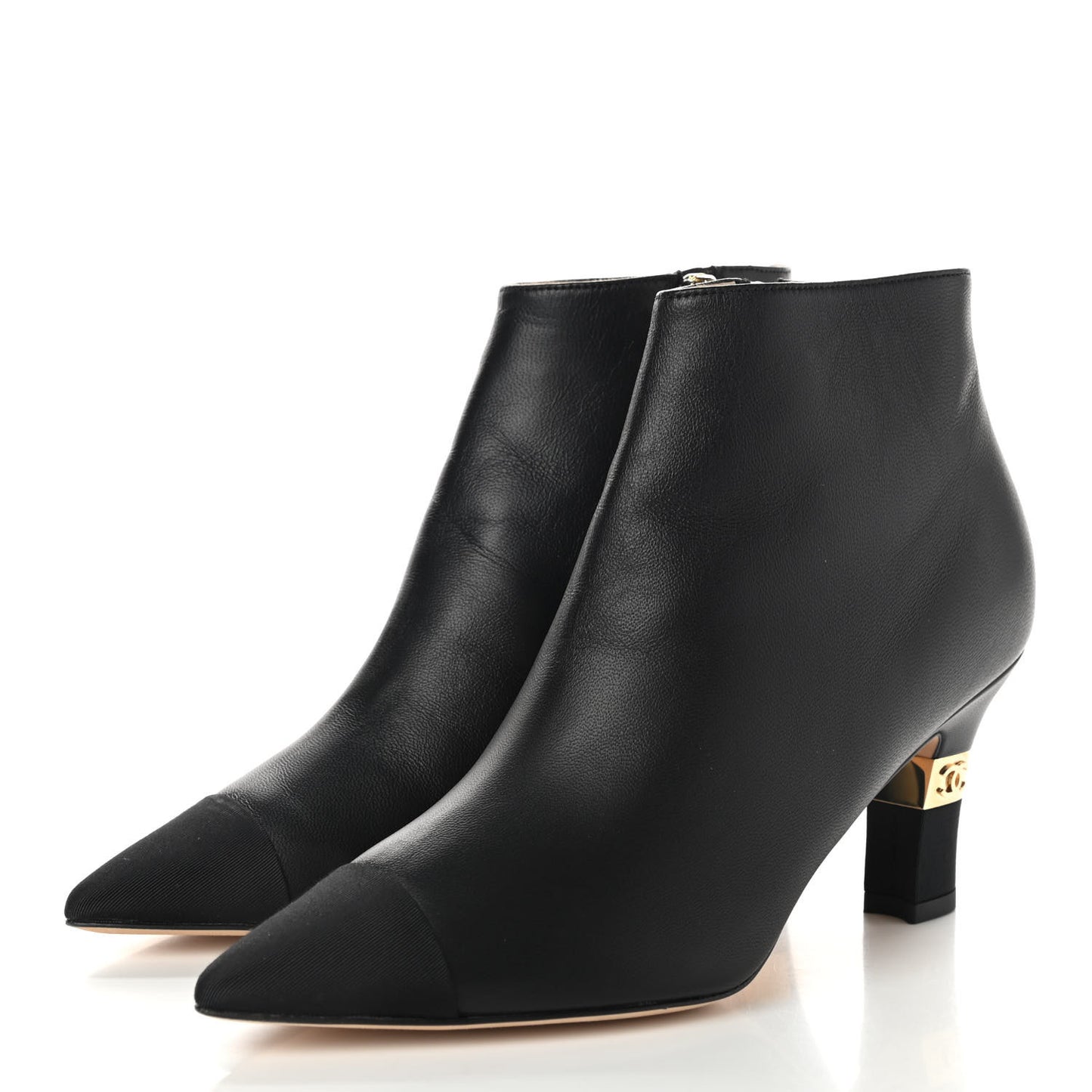 Lambskin Grosgrain Cap Toe Short Ankle Boots 36 Black