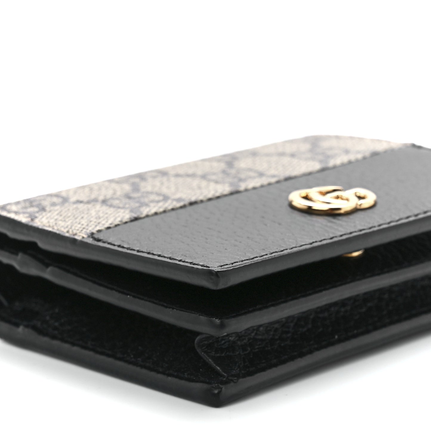 Dollar Calfskin GG Supreme Monogram GG Marmont Card Case Black Beige Ebony