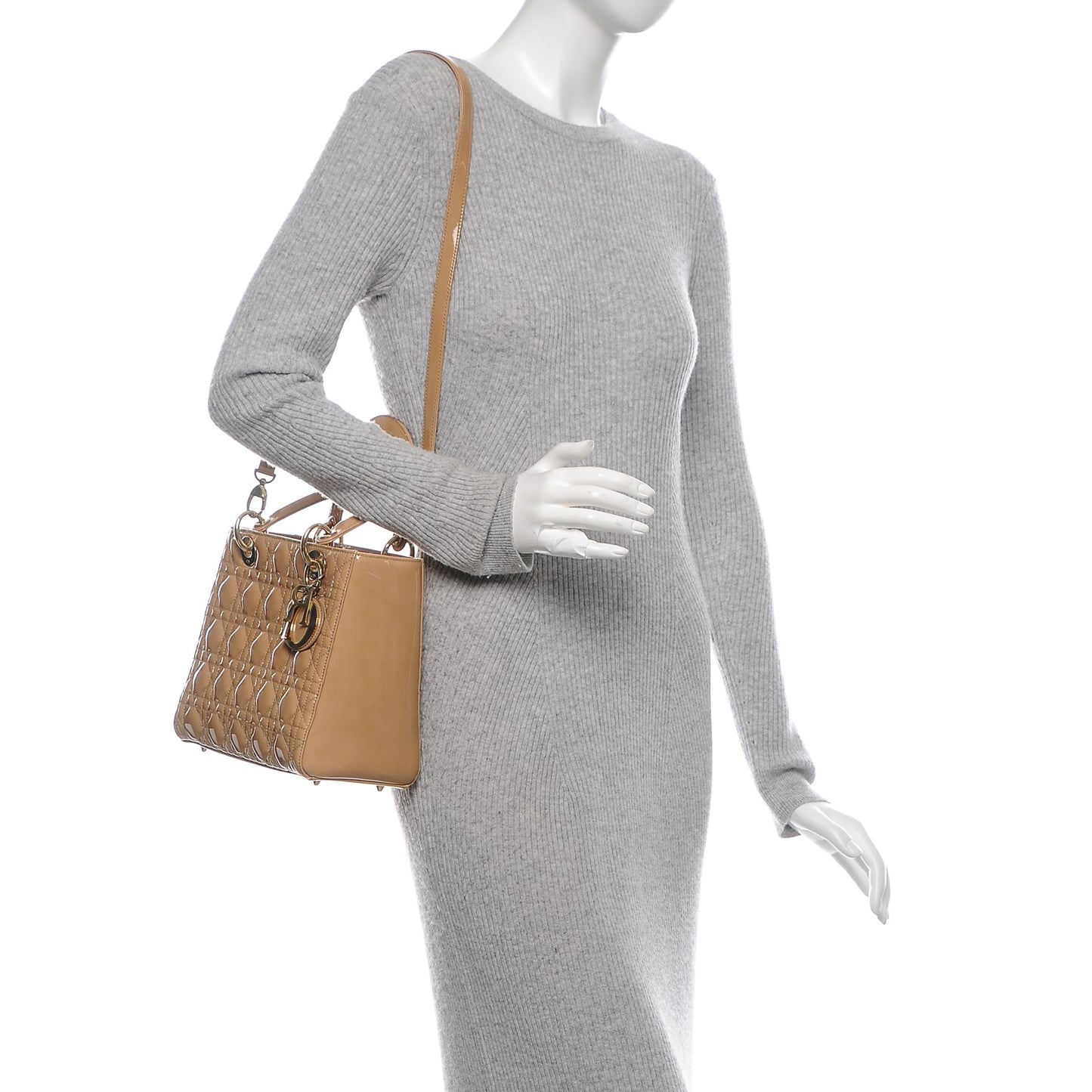 Patent Cannage Medium Lady Dior Beige