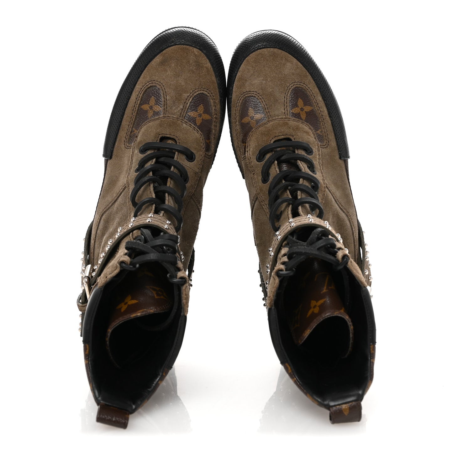 Suede Calfskin Monogram Laureate Platform Desert Boots 39 Kaki
