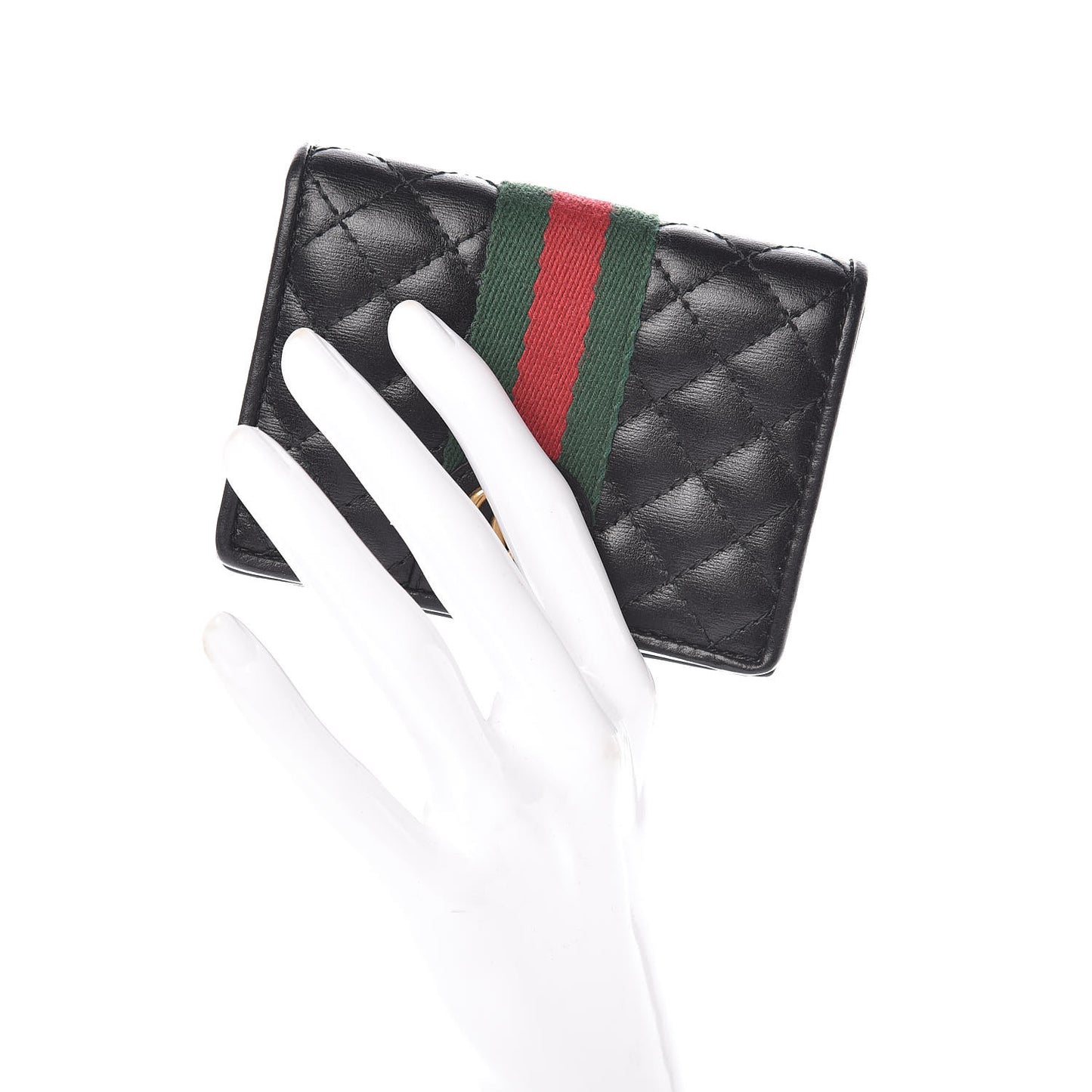Calfskin Web Trapuntata GG Marmont Card Case Wallet Black