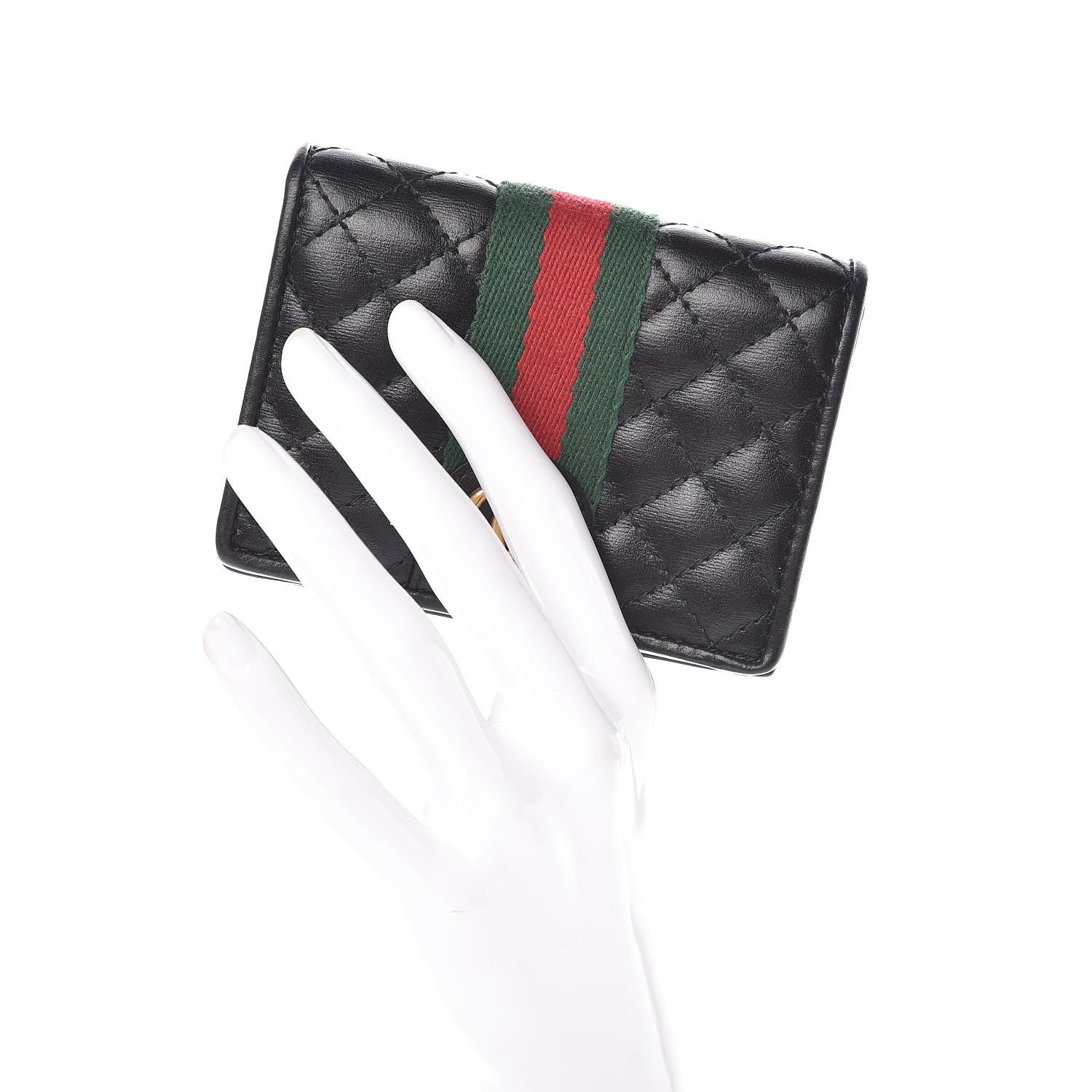 Gucci Calfskin Web Trapuntata GG Marmont Card Case Wallet Black 2 of 8