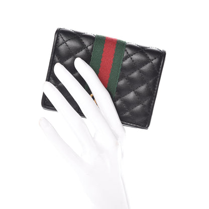 Gucci Calfskin Web Trapuntata GG Marmont Card Case Wallet Black 2 of 8