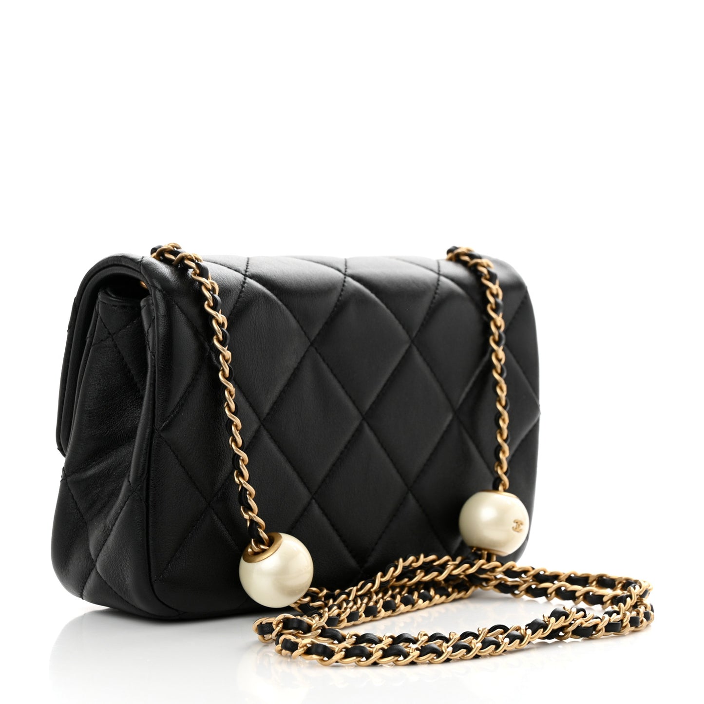 Lambskin Quilted Pearl Small Flap Black