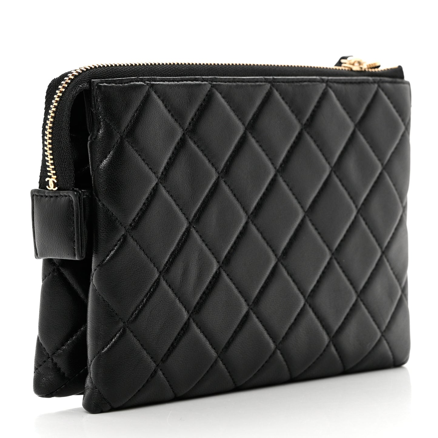 Lambskin Coco Charms Quilted Pouch Bag Black
