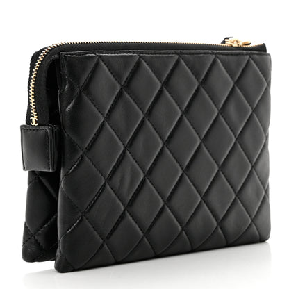 Chanel Lambskin Coco Charms Quilted Pouch Bag Black 3 of 7