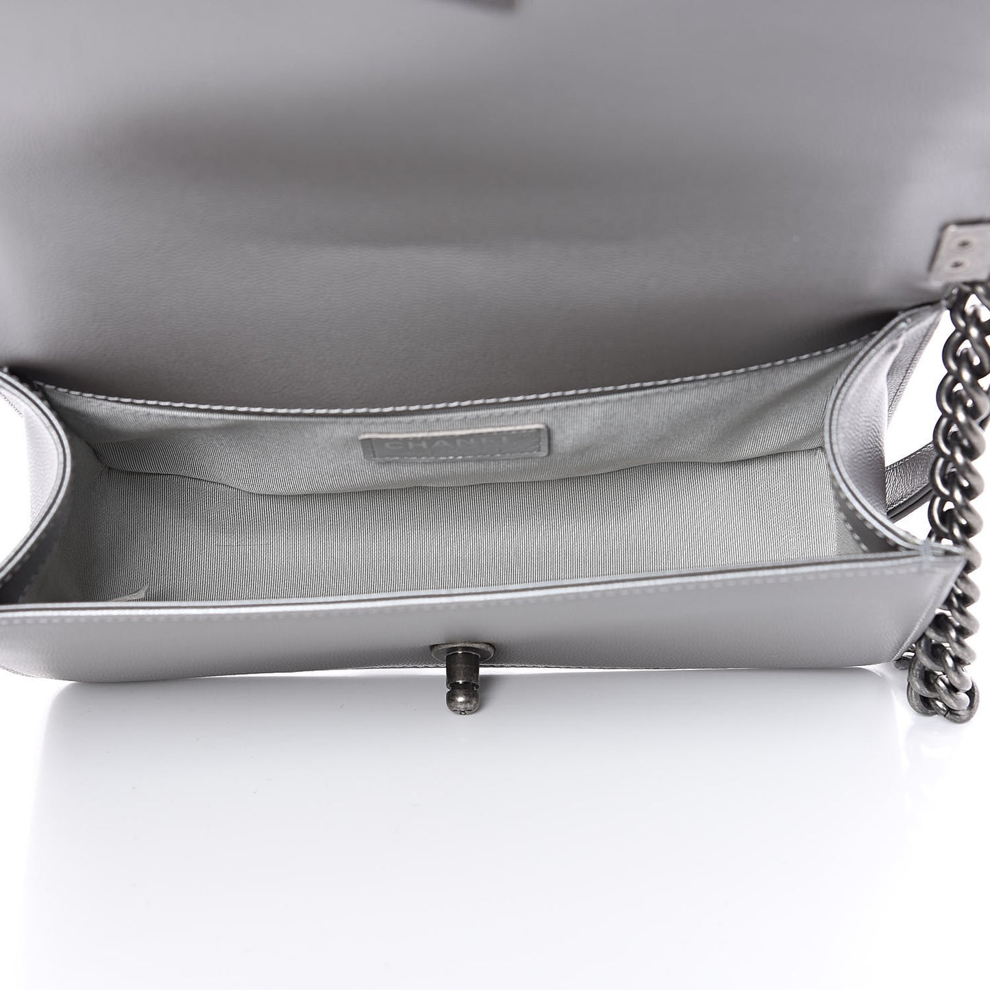 Metallic Caviar Quilted Medium Boy Flap Silver