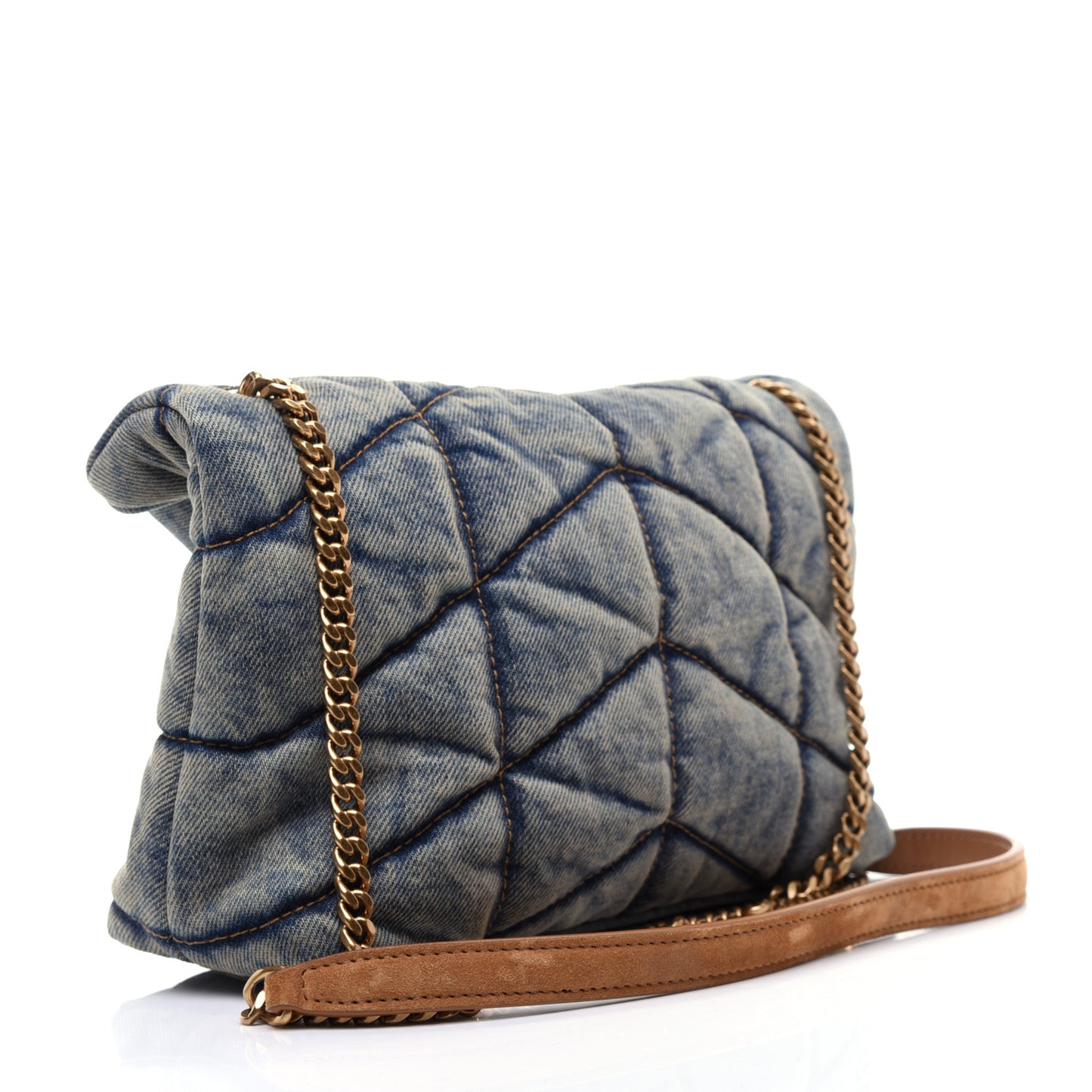 Denim Quilted Toy Loulou Puffer Monogram Chain Satchel Blue Cinnamon