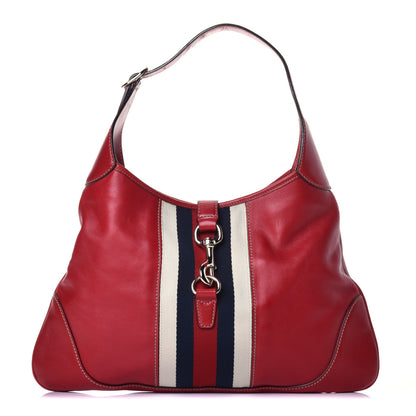 Gucci Calfskin Web Medium Jackie O Bouvier Hobo Red 1 of 9