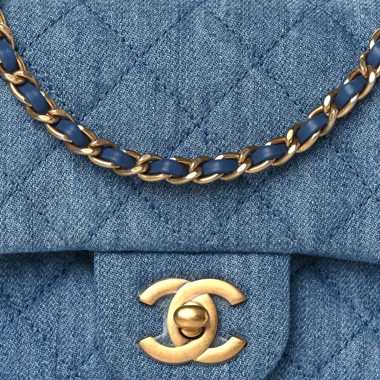 Denim Quilted Mini Pearl Crush Flap Blue