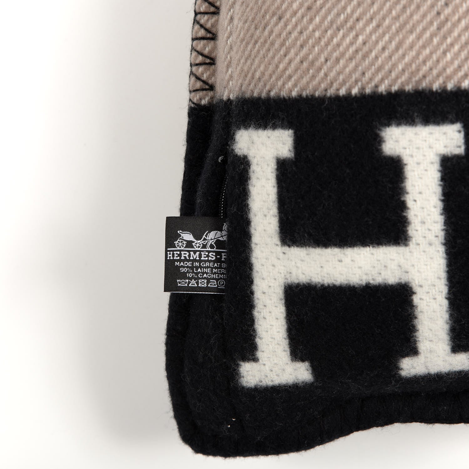 Hermes Wool Cashmere Avalon III Pillow PM Ecru Black 3 of 4