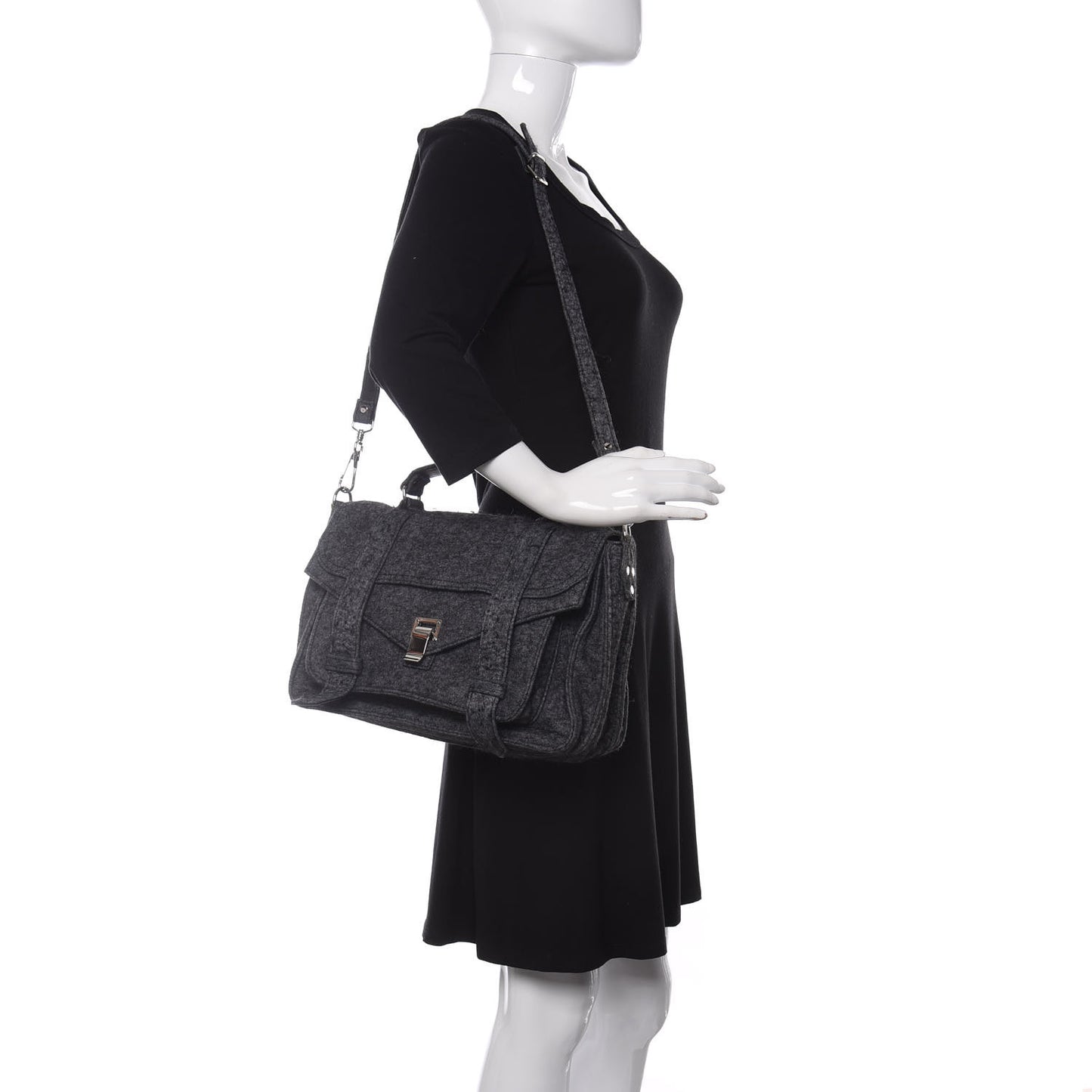 Melange Felted Wool Medium PS1 Satchel Charcoal Black