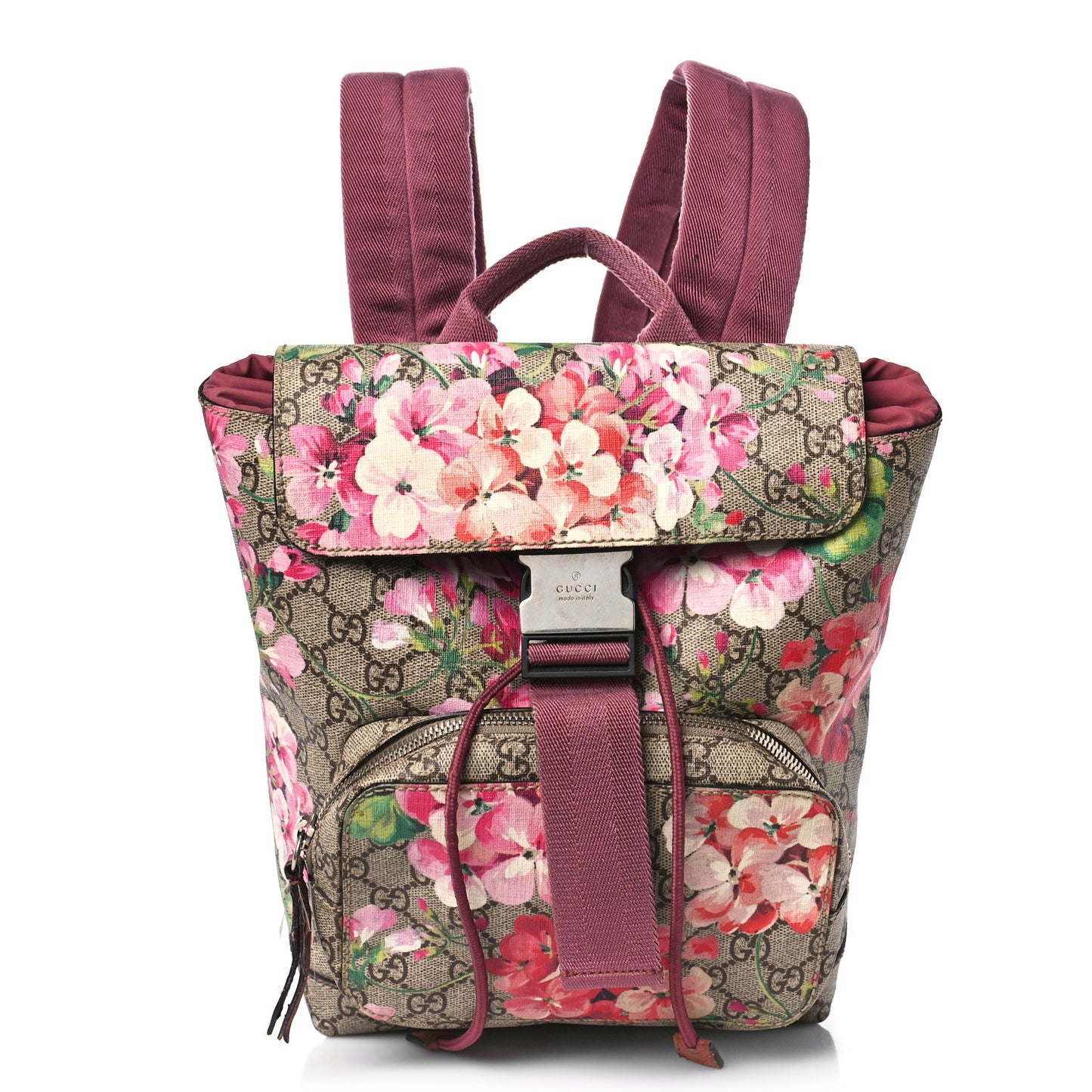 GG Supreme Monogram Blooms Small Single Buckle Backpack Beige Multicolor Dry Rose