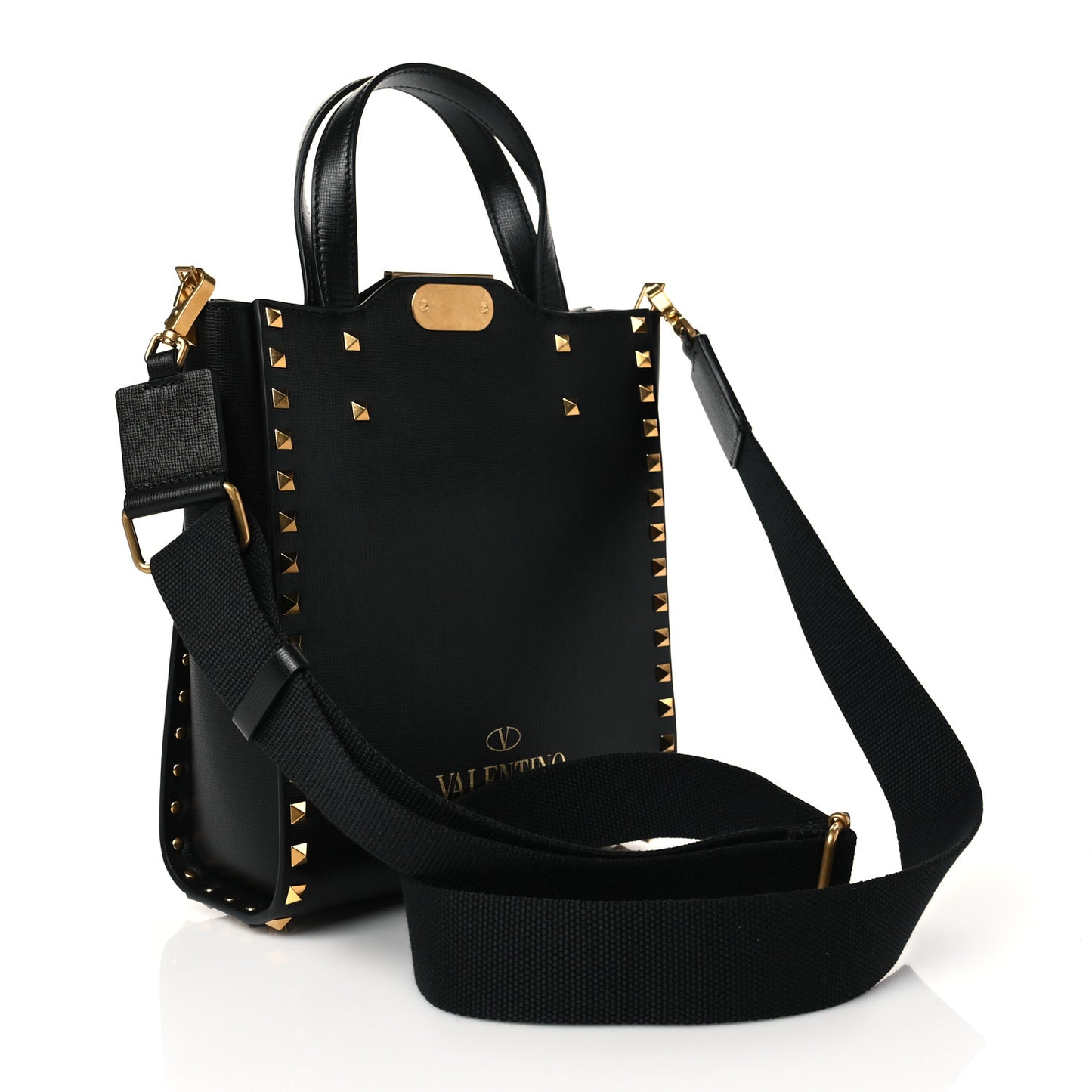 Grainy Calfskin Rockstud Alcove Tote Black