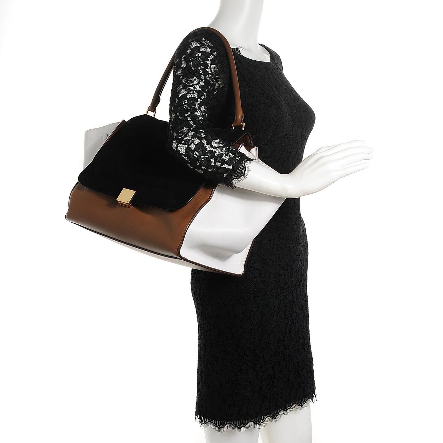 Calfskin Suede Large Tri-Color Trapeze Black