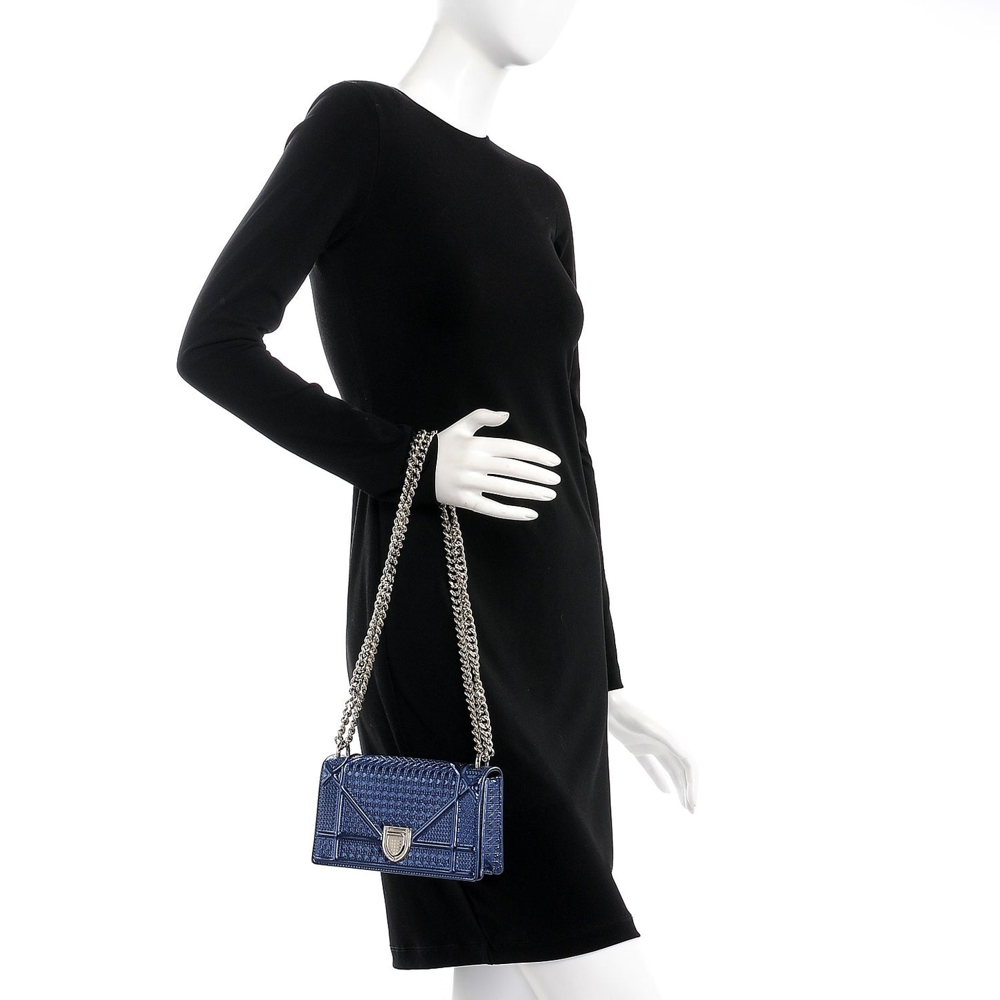 Metallic Patent Micro-Cannage Mini Diorama Flap Bag Blue