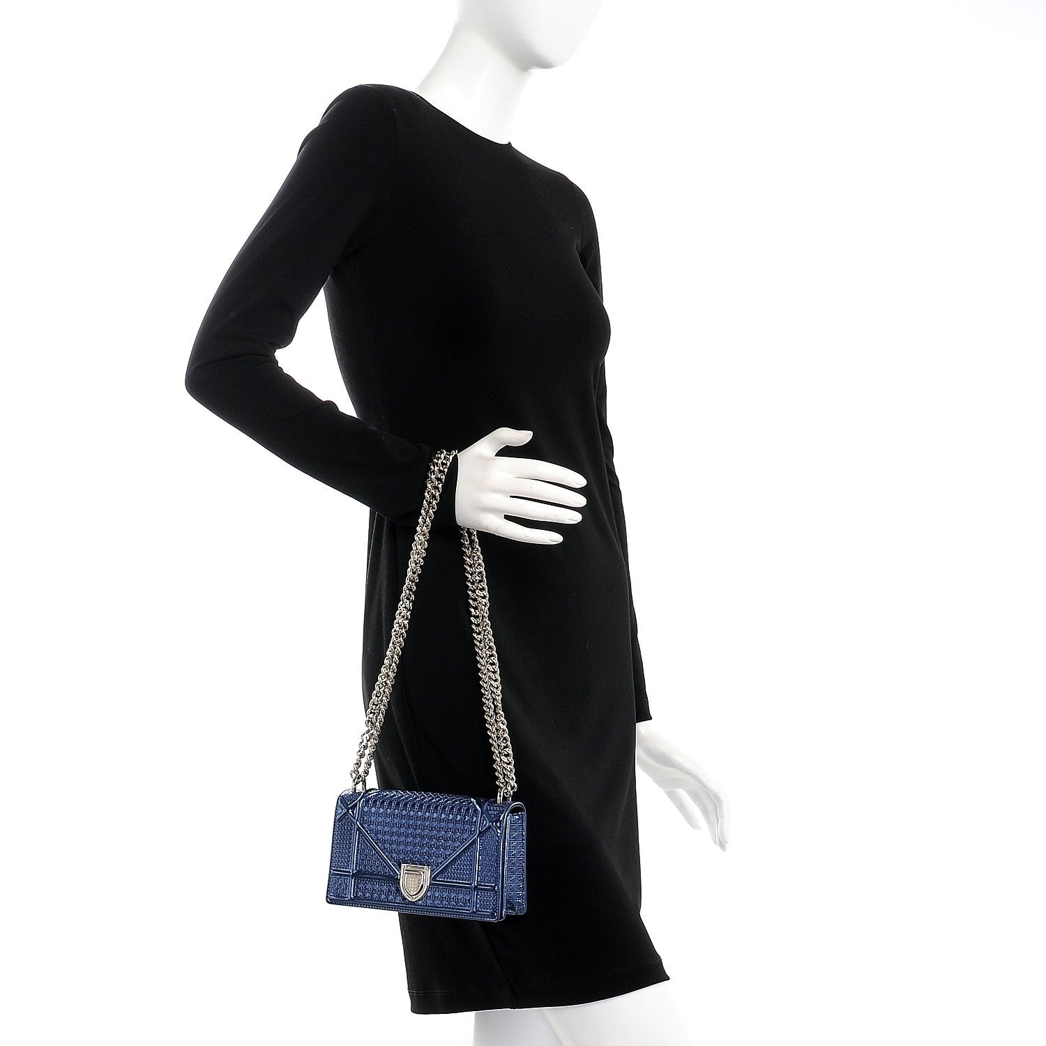 Christian Dior Metallic Patent Micro-Cannage Mini Diorama Flap Bag Blue 2 of 6