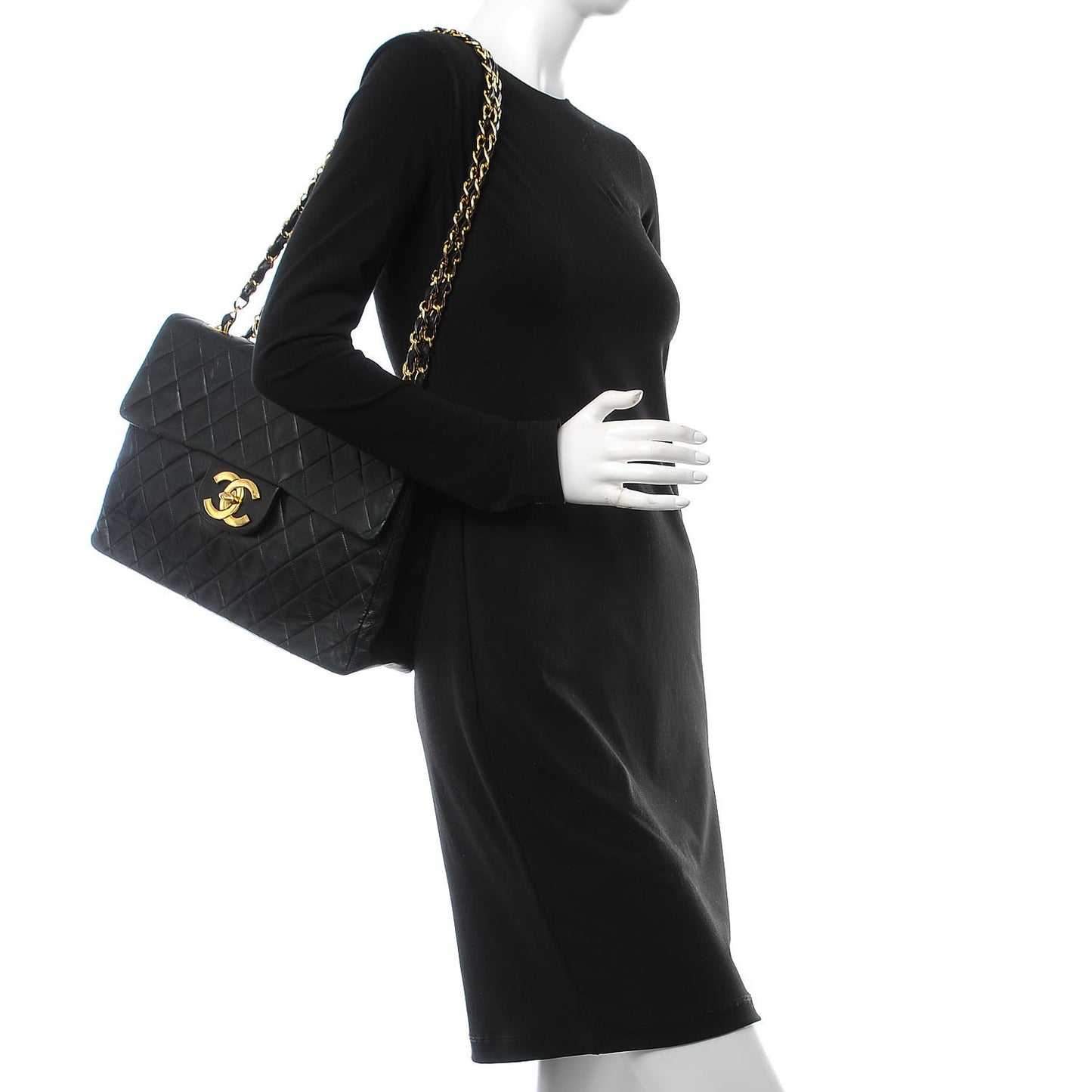Lambskin Quilted XL Jumbo Single Flap Black