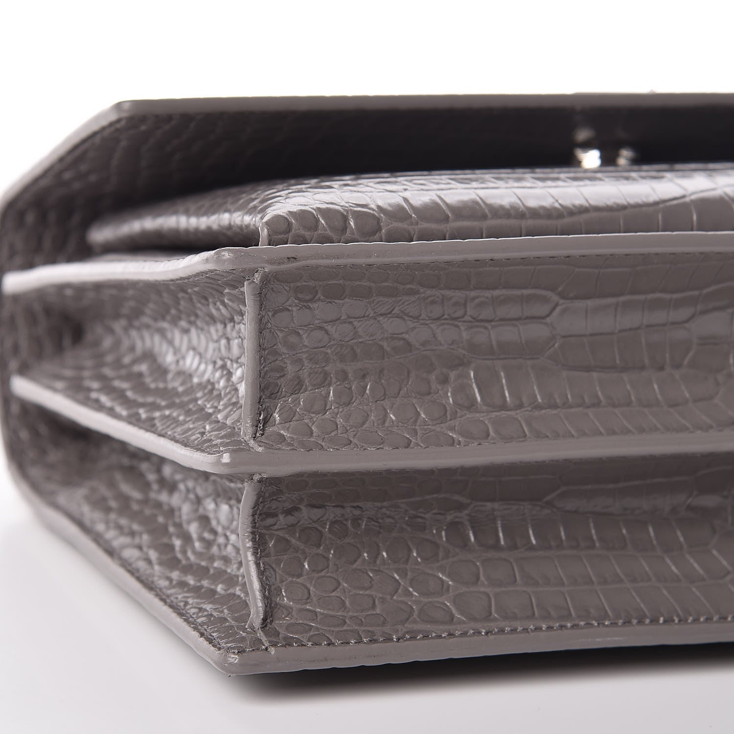 Saint Laurent Calfskin Crocodile Embossed Medium Monogram Sunset Fog 8 of 11