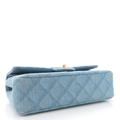 Chanel Printed Denim Quilted Medium Double Flap Light Blue 4 of 11