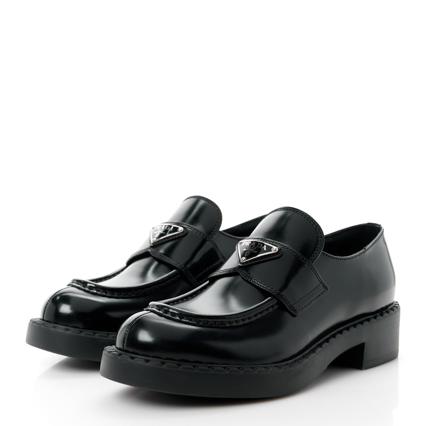 Spazzolato Metal Triangle Logo 50mm Lug Sole Loafers 39 Black