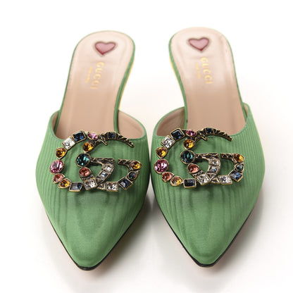 Gucci Moire Fabric Crystal GG Embellished Mules 38 New Shamarock 2 of 10