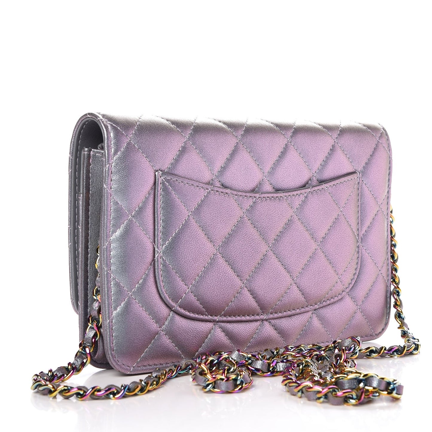 Iridescent Lambskin Quilted Reissue Wallet On Chain WOC Light Purple