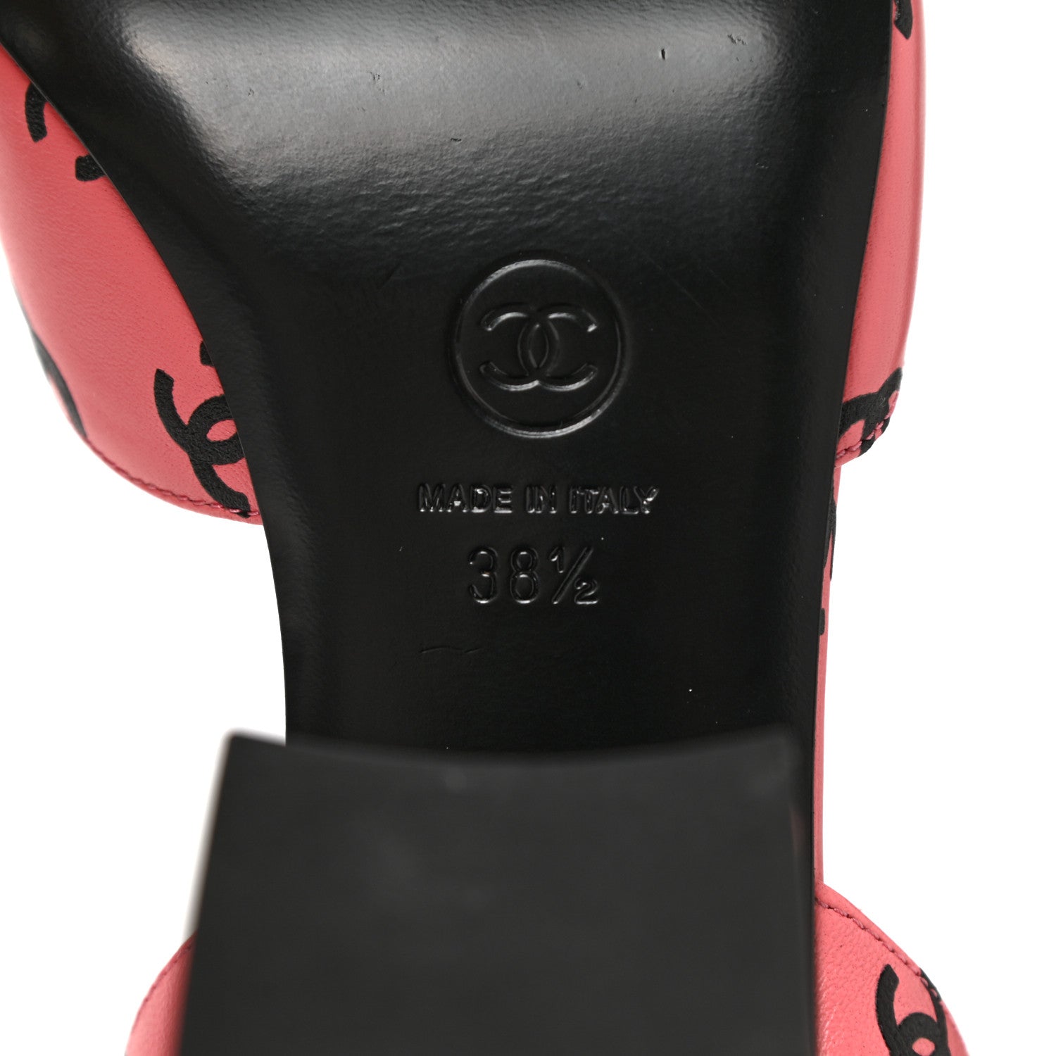 Chanel Printed Lambskin CC Sandals 38.5 Pink Black 7 of 9