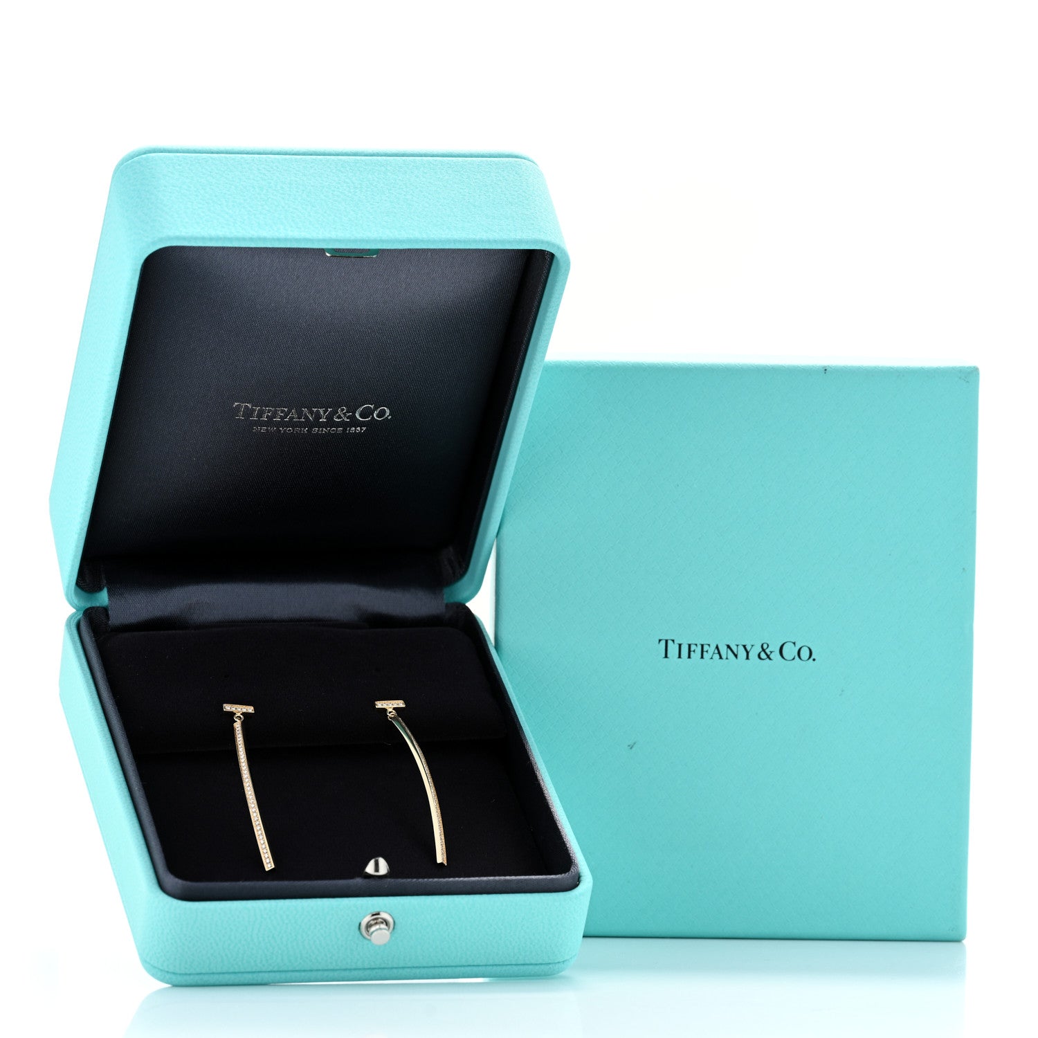 Tiffany 18K Yellow Gold Diamond T Bar Earrings 5 of 5