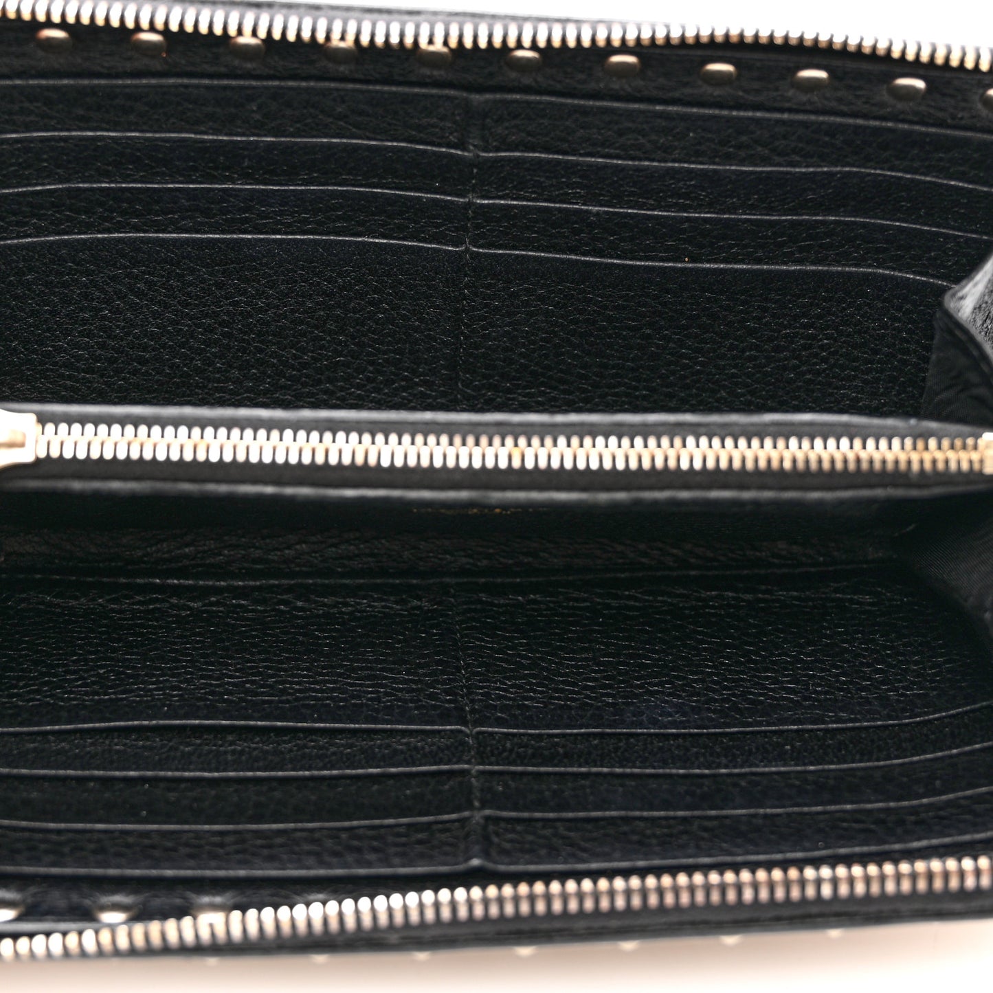 Metallic Pebbled Calfskin Rockstud Zip Around Wallet Skin