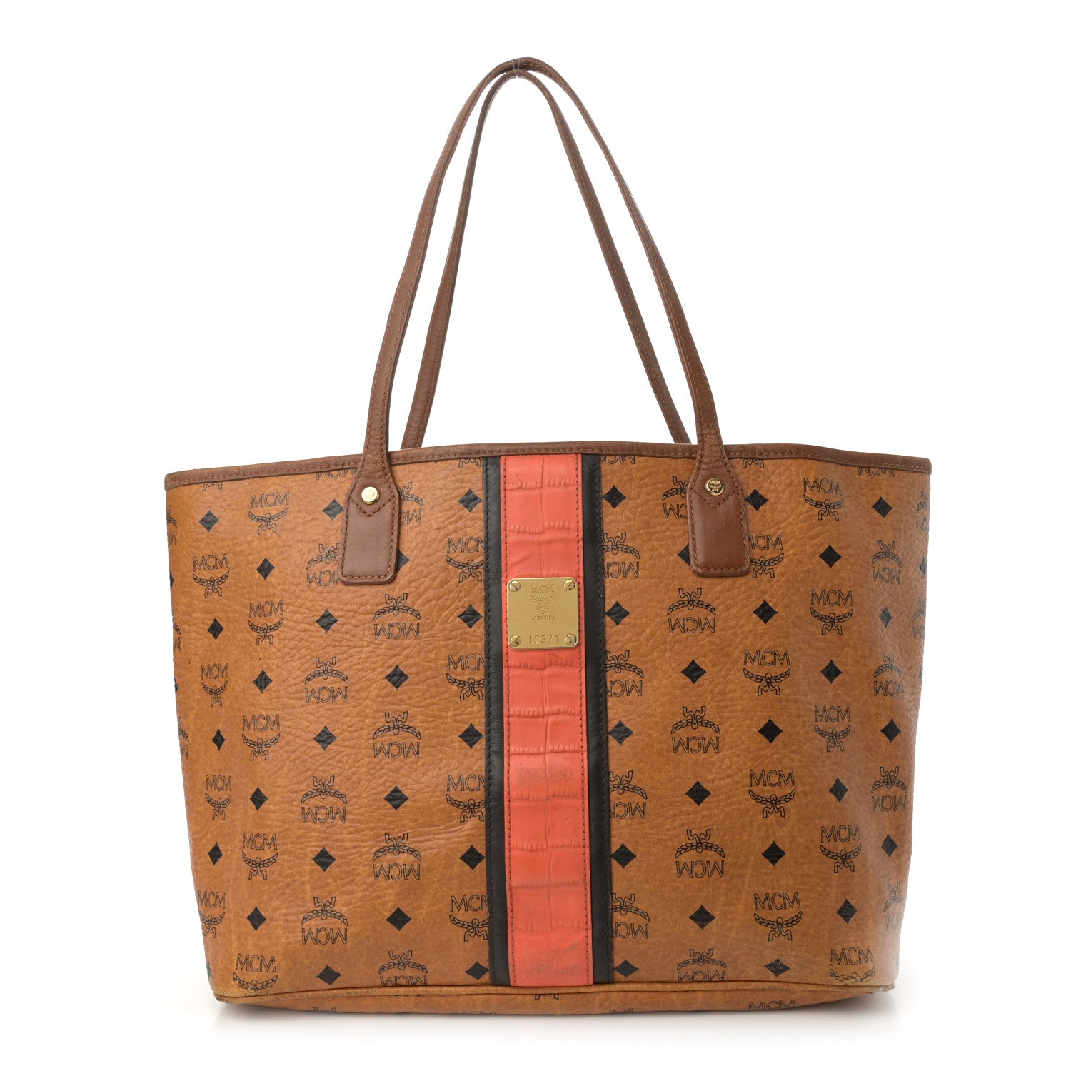 MCM Visetos Crocodile Embossed Medium Liz Shopper Tote Cognac 1 of 23