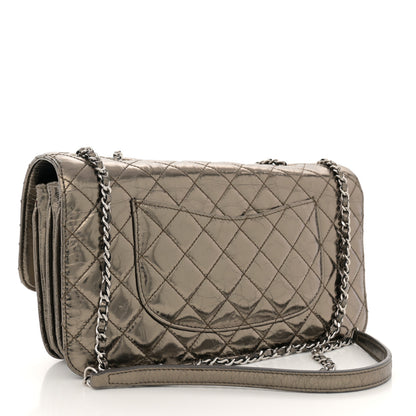 Chanel Metallic Crackled Calfskin Quilted Jumbo Clams Pocket Flap Dark Silver 3 of 11