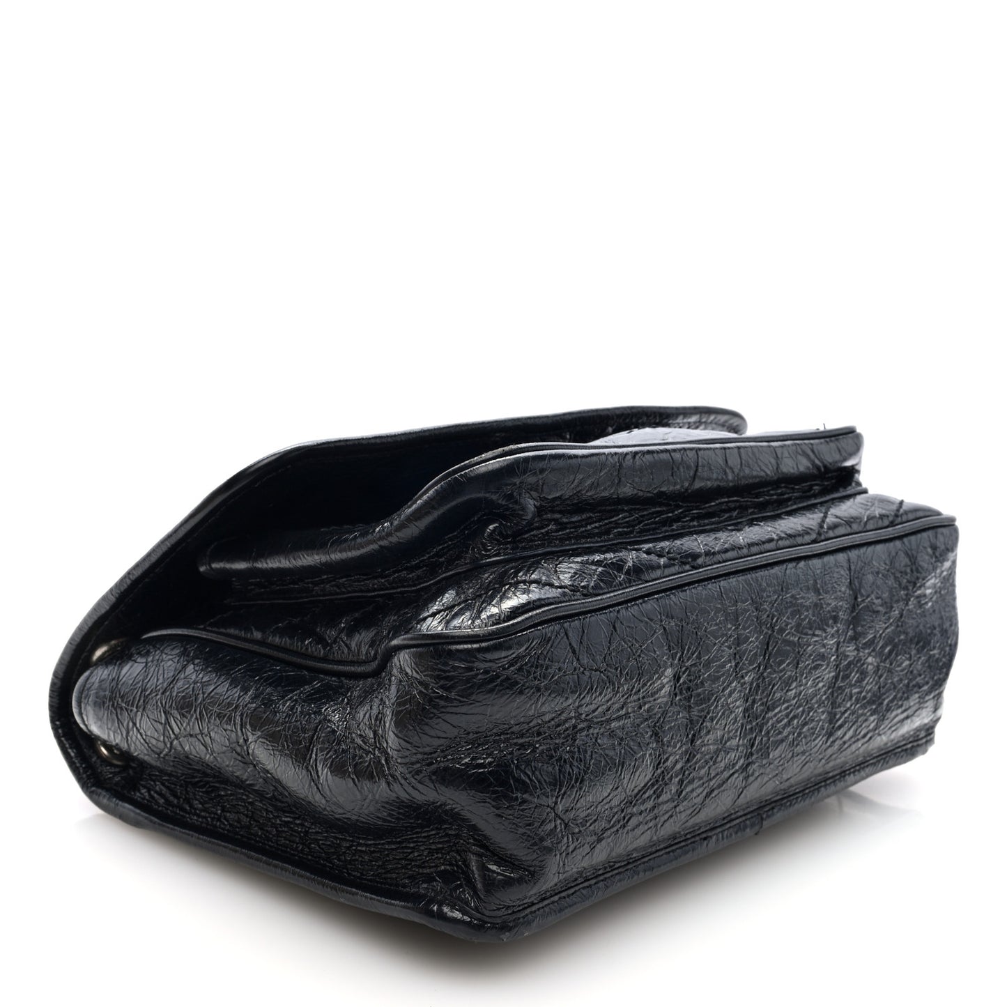 Crinkled Calfskin Matelasse Monogram Medium Niki Chain Satchel Black