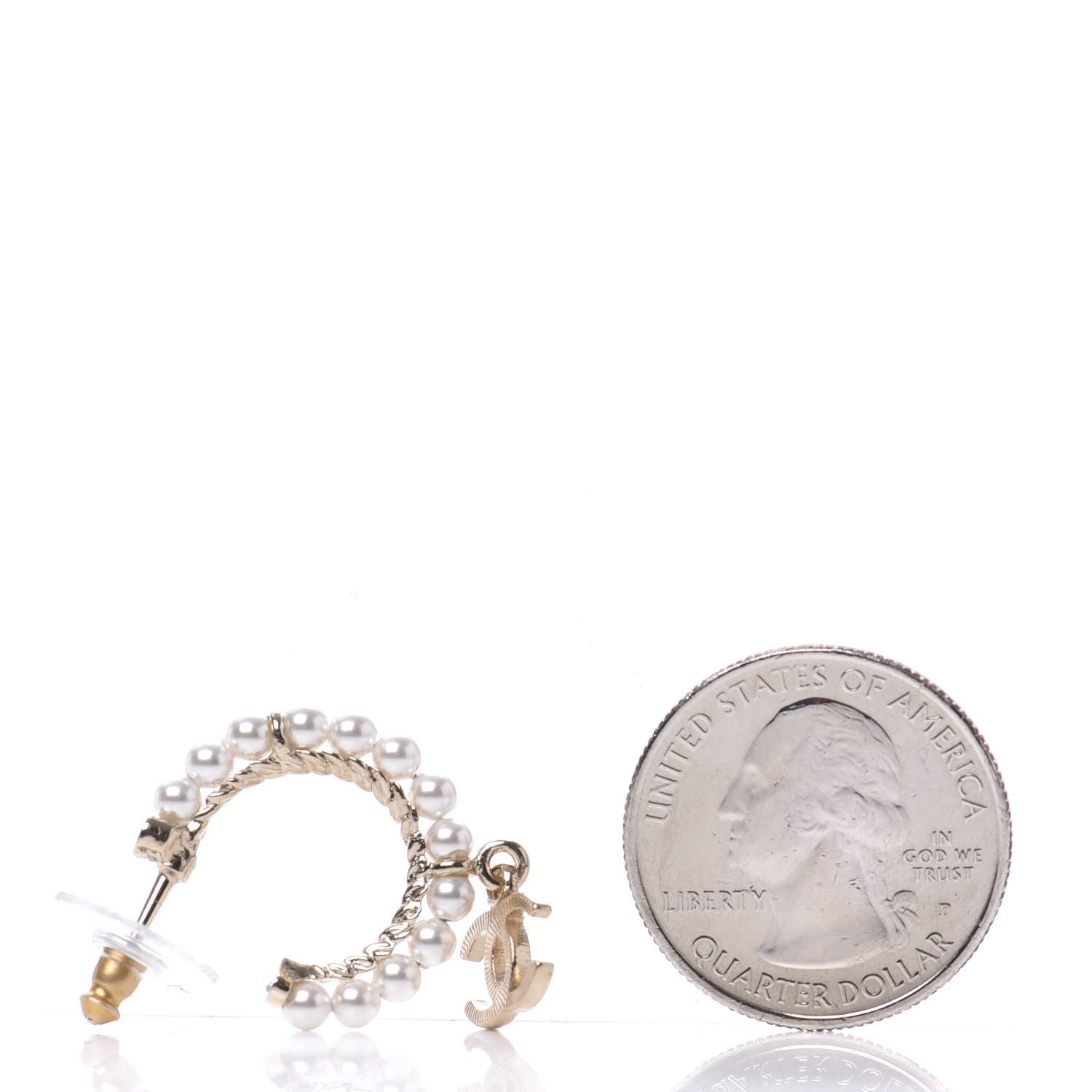 Chanel Pearl Charms CC Hoop Earrings Gold 2 of 5