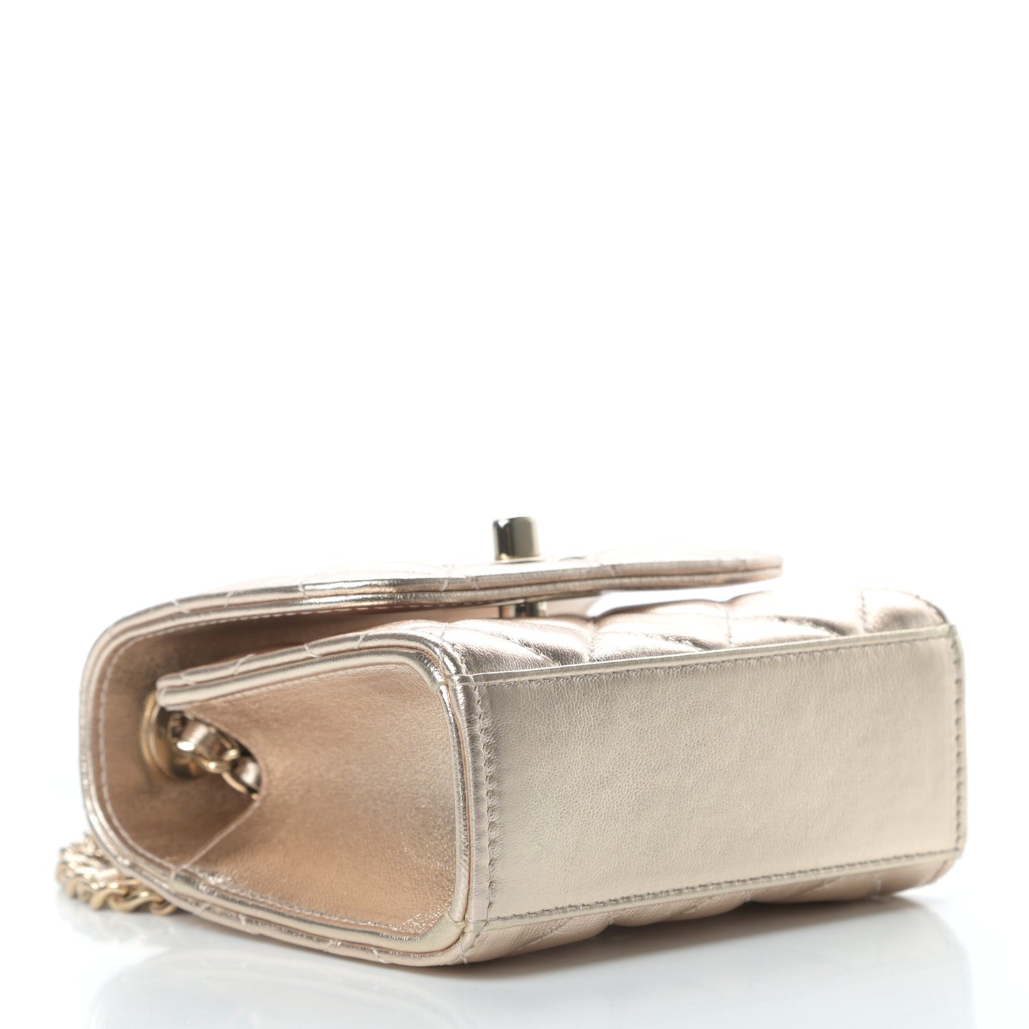 Metallic Lambskin Quilted Mini Trendy CC Clutch With Chain Gold