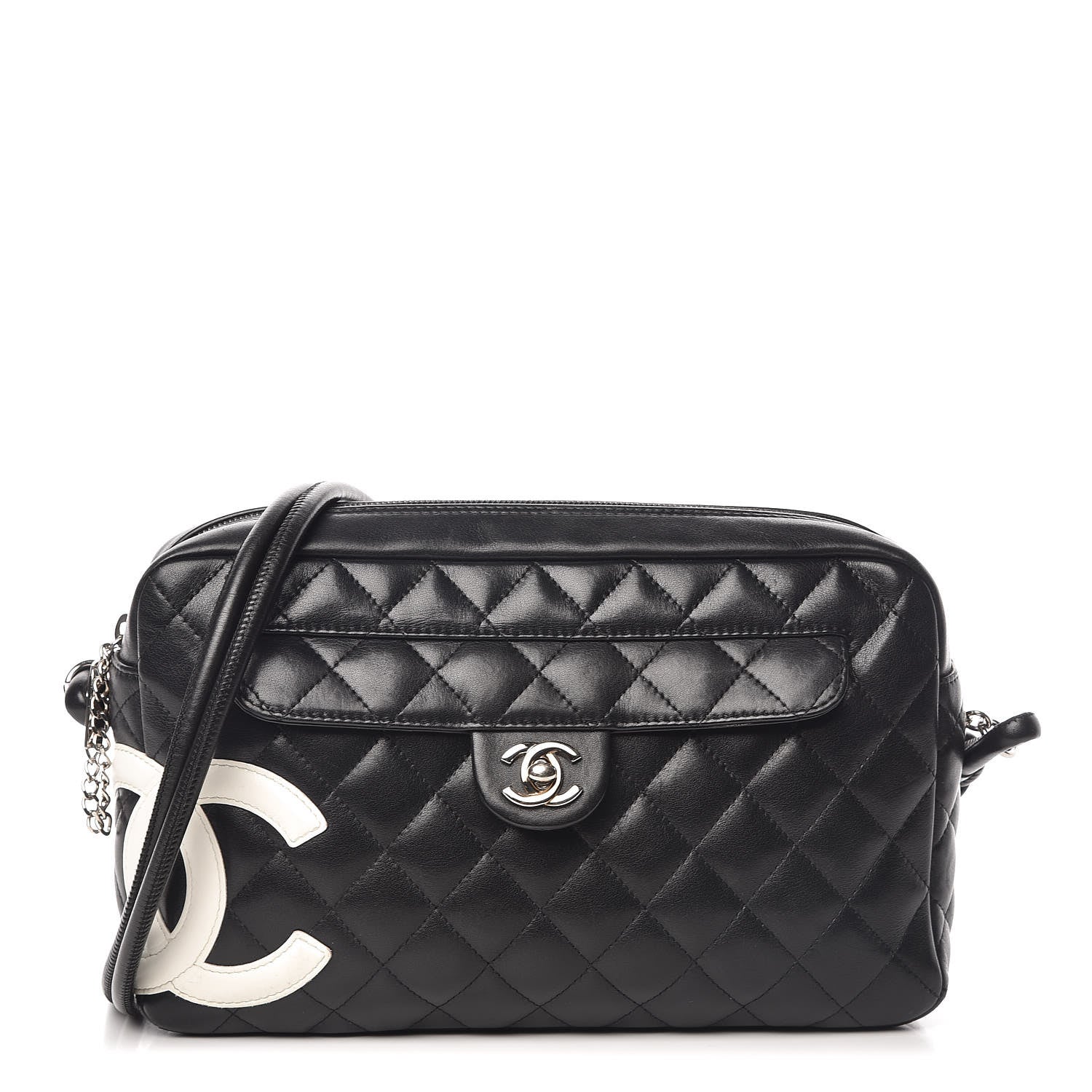 Chanel Calfskin Quilted Cambon Camera Case Black White 1 of 15
