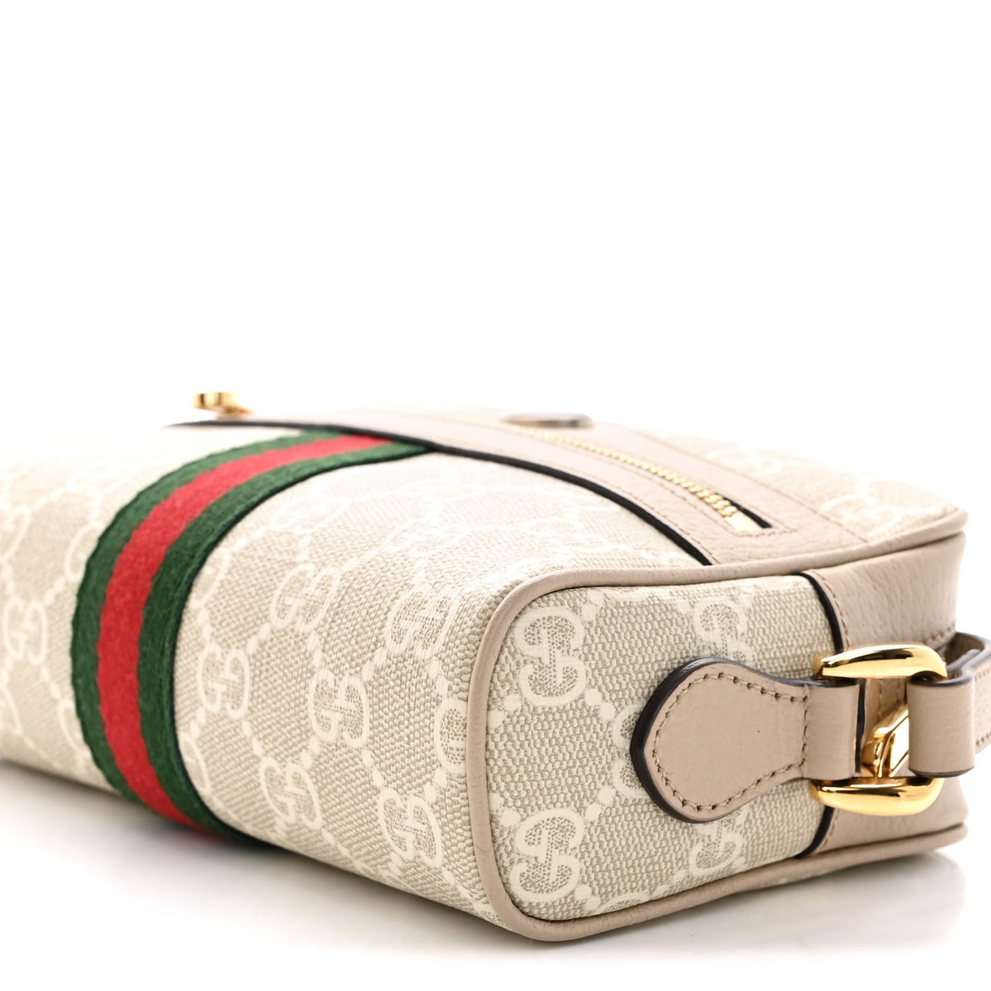 GG Supreme Monogram Textured Calfskin Web Mini Ophidia Shoulder Bag Beige Mystic White Oatmeal