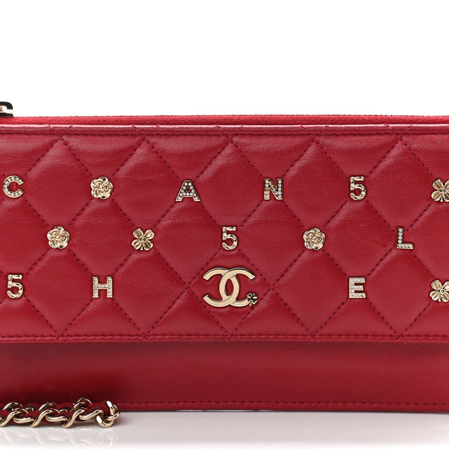Chanel Lambskin Quilted All About Chanel Charm Wristlet Wallet Red 8 of 9