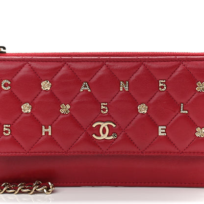 Chanel Lambskin Quilted All About Chanel Charm Wristlet Wallet Red 8 of 9