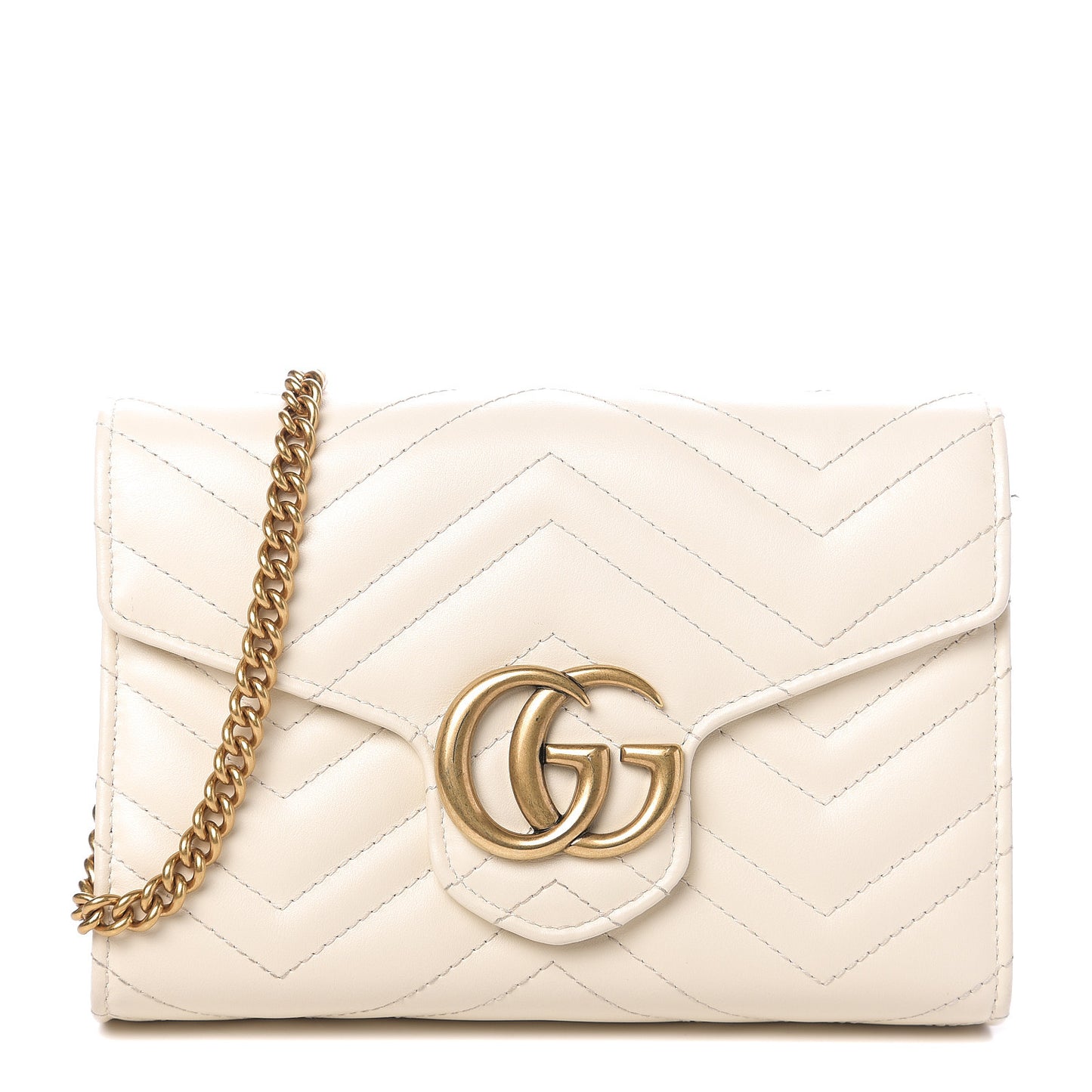 Calfskin Matelasse GG Marmont Chain Wallet Mystic White
